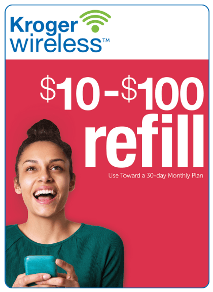 Kroger Wireless $10 to $100 refill card